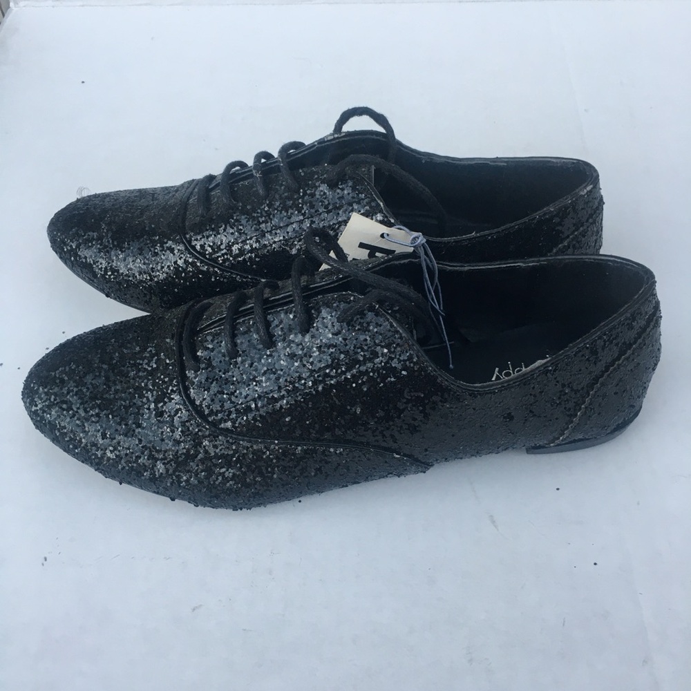 PacSun  Black Poppy glitter lace up flat oxfords NWT